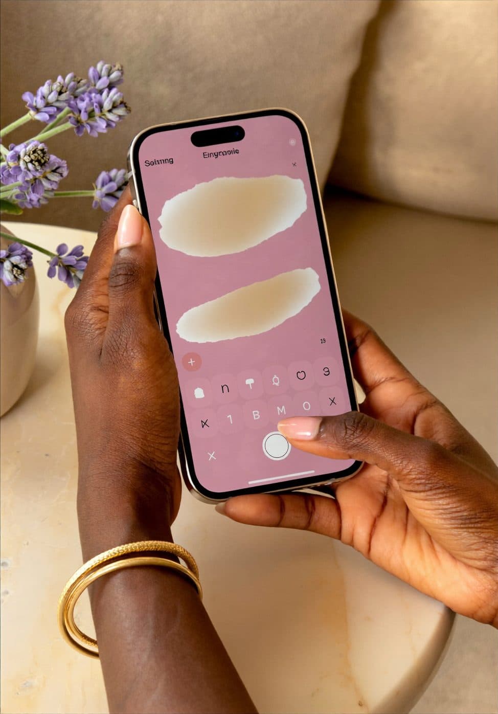 Agenda en cuir crème ouvert avec détails dorés gravés et marque-pages rose-or sur marbre crème, pétales de rose — métaphore de la planification du live