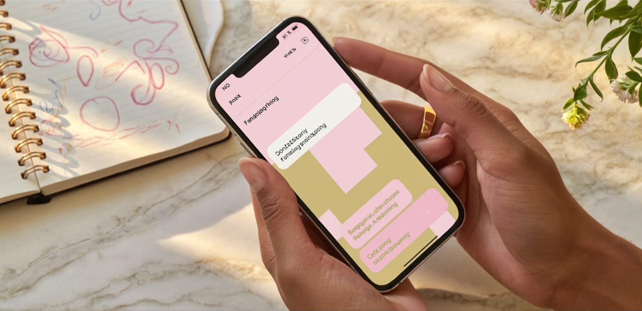 Tirelire en porcelaine rose poudré avec accents dorés sur marbre crème, pièce d'or insérée — accumulation de revenus créateur